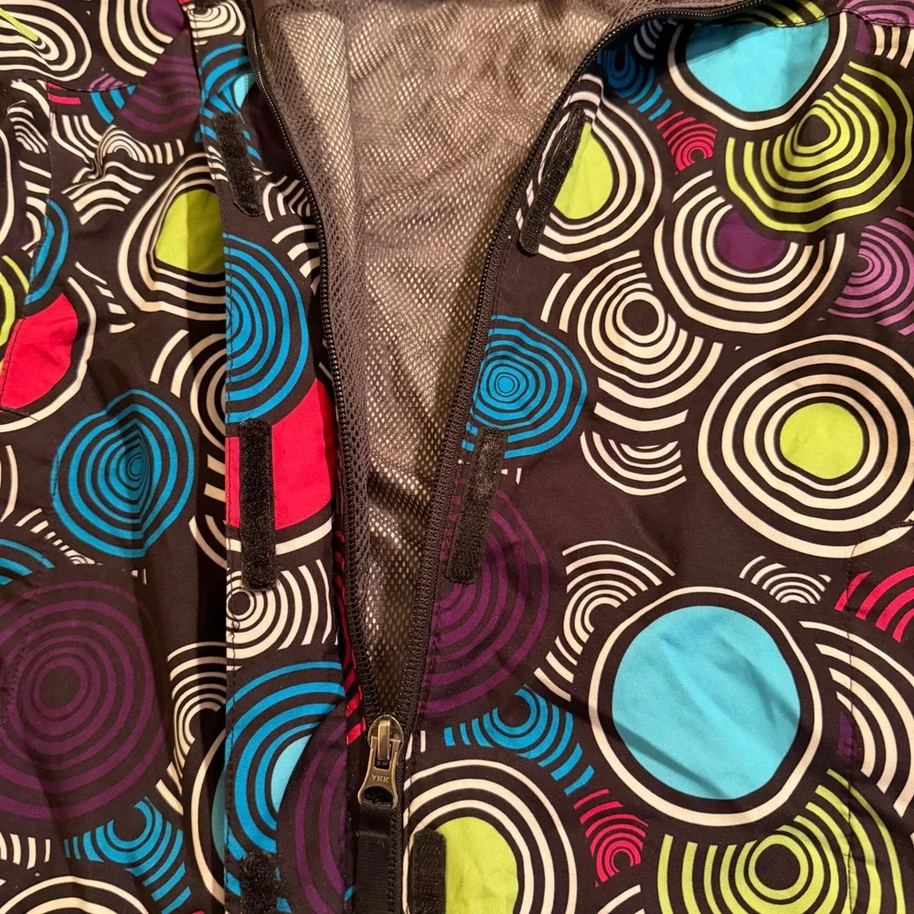 The North Face Girls M 10/12 Windbreaker Jacket Hooded Circle Print Multicolor